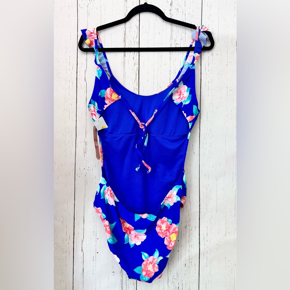 NWT GB Gianni Bini One Piece Swimsuit Blue Floral Ruffled Size L - Picture 6 of 9